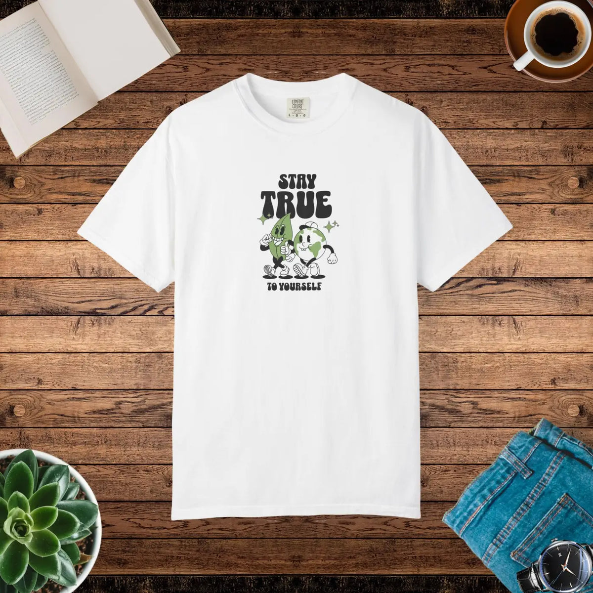 DipaliZ Earth Leaves Relaxed Fit Tee - Cozy Comfort Colors